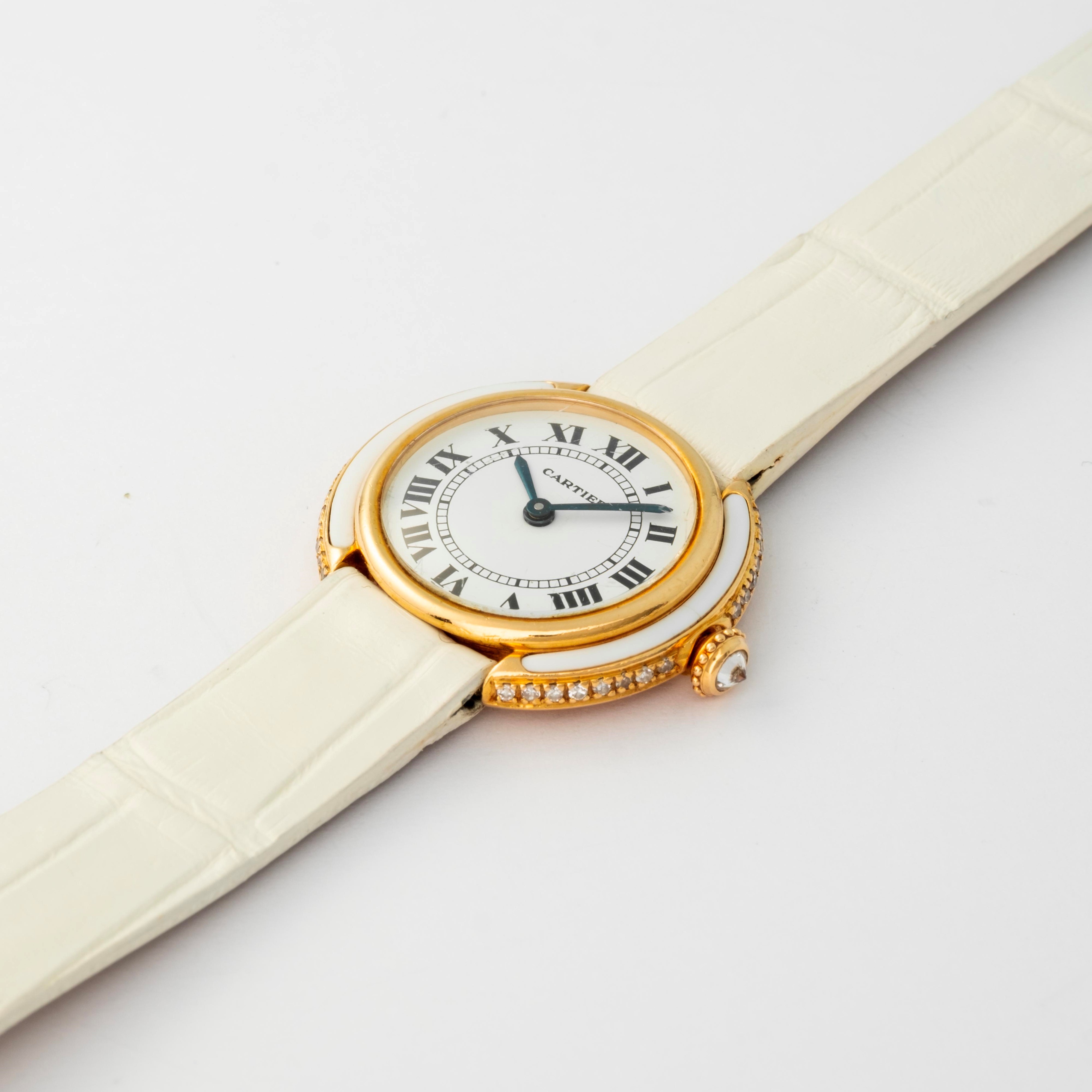 Cartier - Ellipse Vendome Lady in oro giallo 18k con smalti bianchi e brillanti, circa 1990