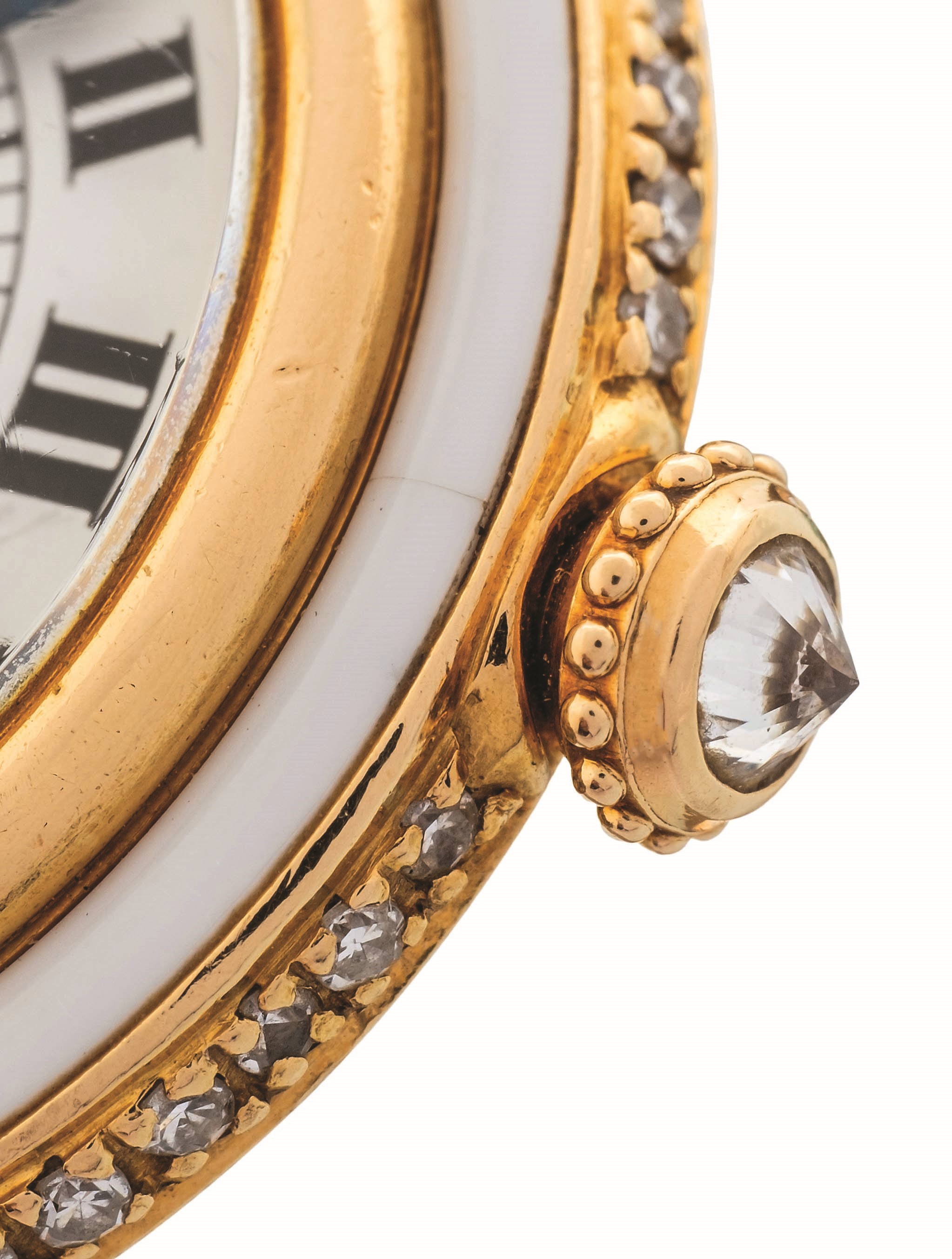 Cartier - Ellipse Vendome Lady in oro giallo 18k con smalti bianchi e brillanti, circa 1990