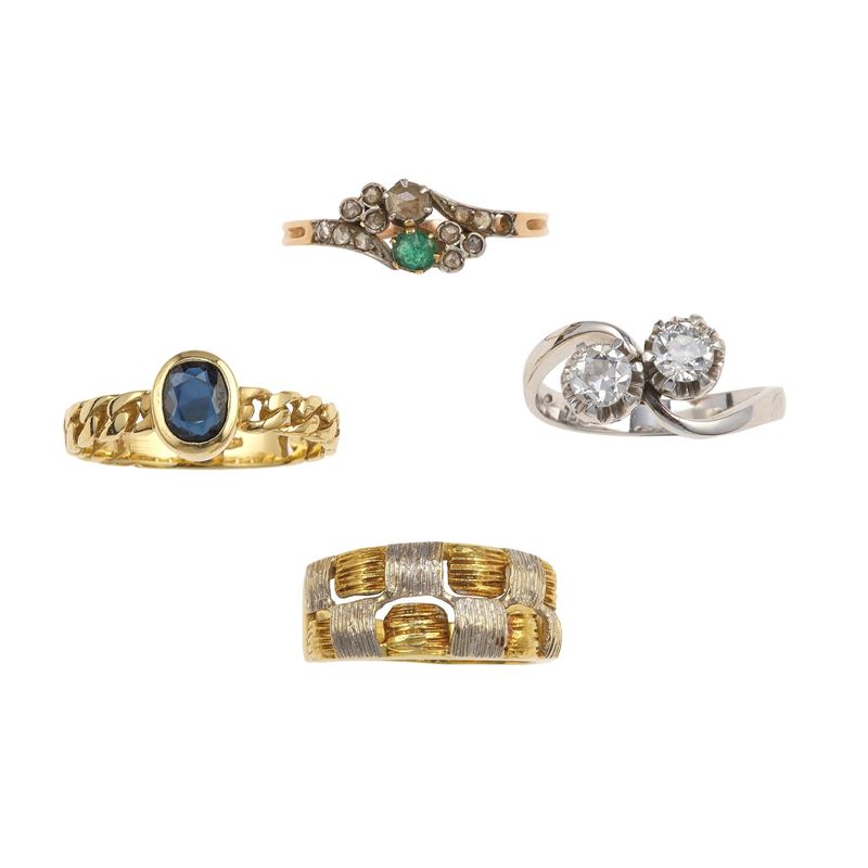 Four diamond, sapphire, emerald, gold and silver rings  - Auction Jewels - Cambi Casa d'Aste