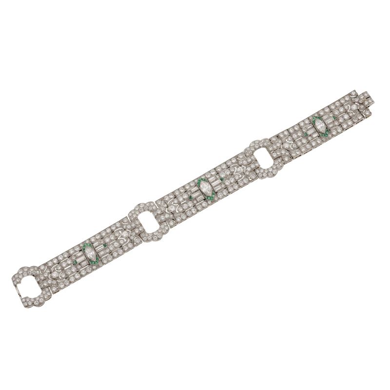 Diamond, emerald and platinum bracelet  - Auction Fine Jewellery - Cambi Casa d'Aste