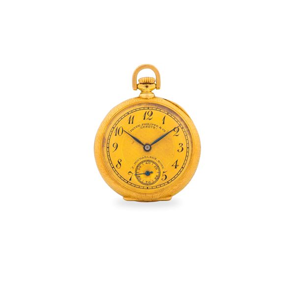 Orologio da tasca in oro giallo 18k, quadrante Dorè Guillochè firmato 