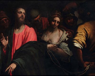 Cristo e l’adultera, olio su tela