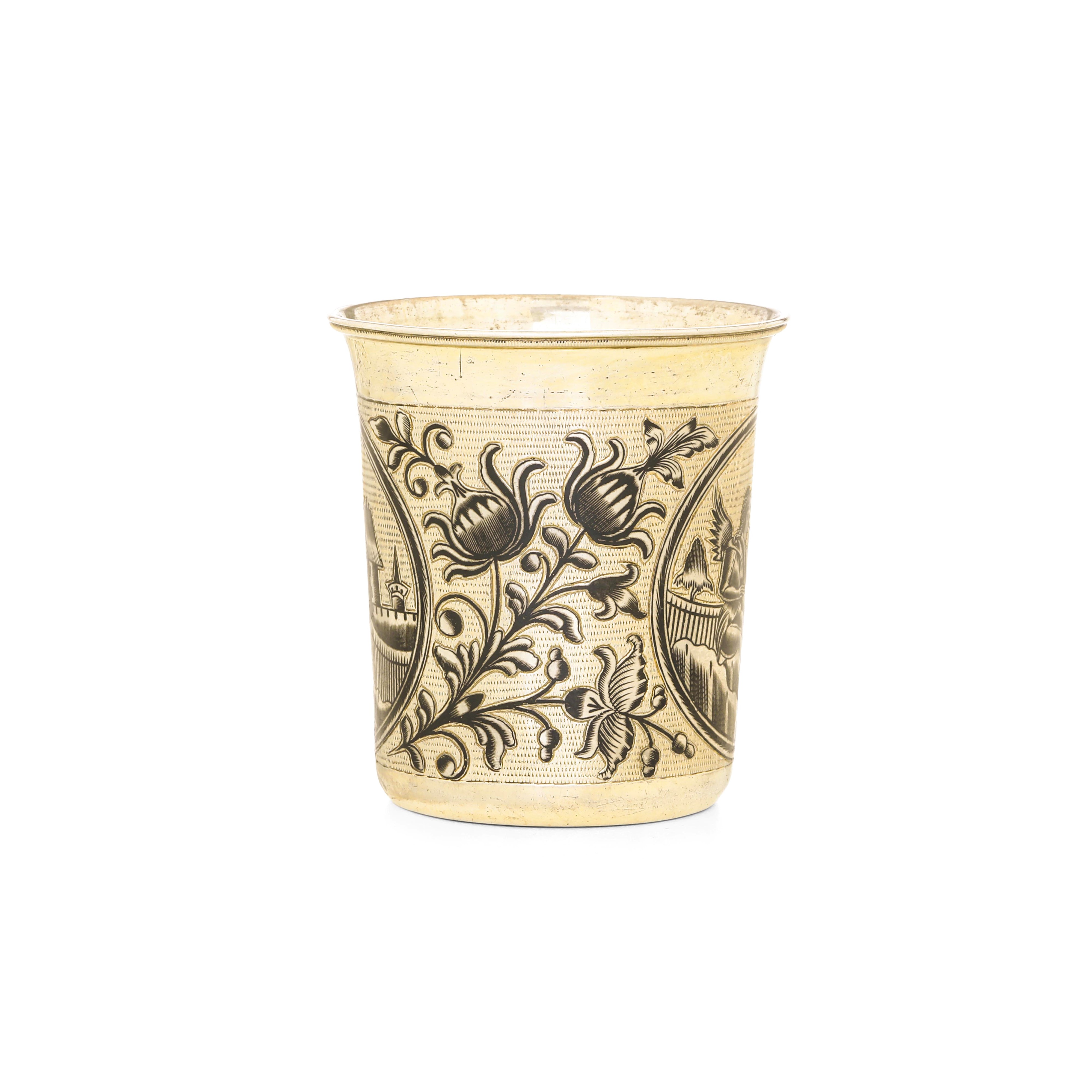 Mosca, 1838, Assaggiatore Nikolay Dobrovin: Bicchiere in argento fuso, sbalzato, cesellato, niell...