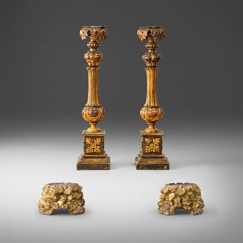 Coppia di torcieri in legno intagliato e dorato. XVIII-XIX secolo  - Auction Italian Mansions - Cambi Casa d'Aste