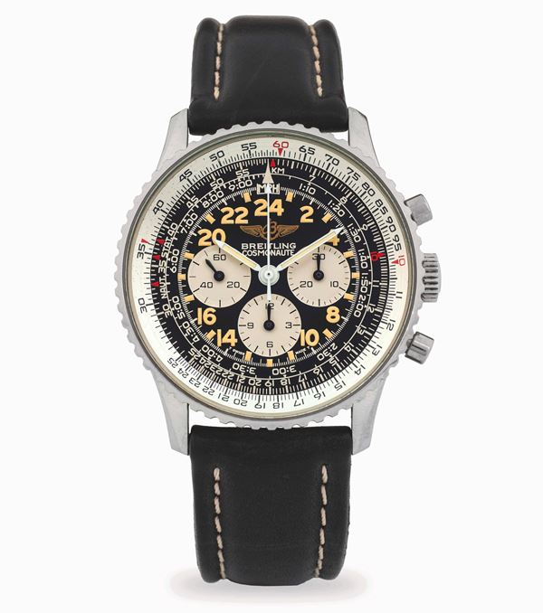 Breitling - Cosmonaute ref. 81600 in acciaio con quadrante nero, contatori a contrasto e ghiera interna girevole, circa 1990