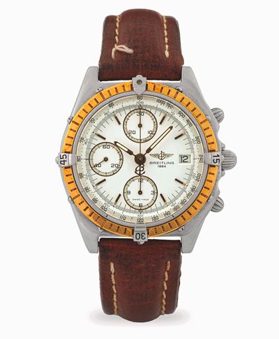 Chronomat ref. 81950 in acciaio e oro con quadrante bianco a tre contatori, circa 1990