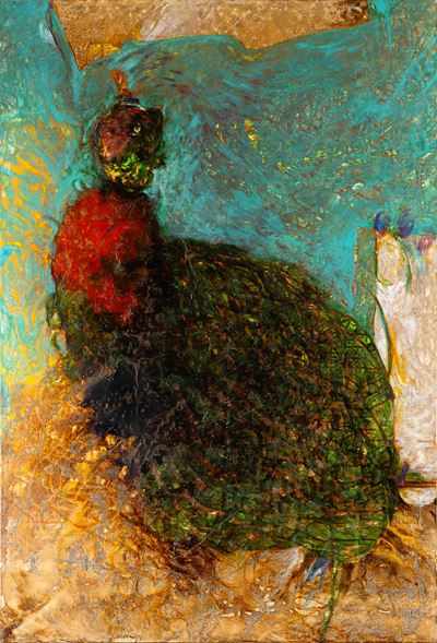 Pavone regale, olio e smalto su tela