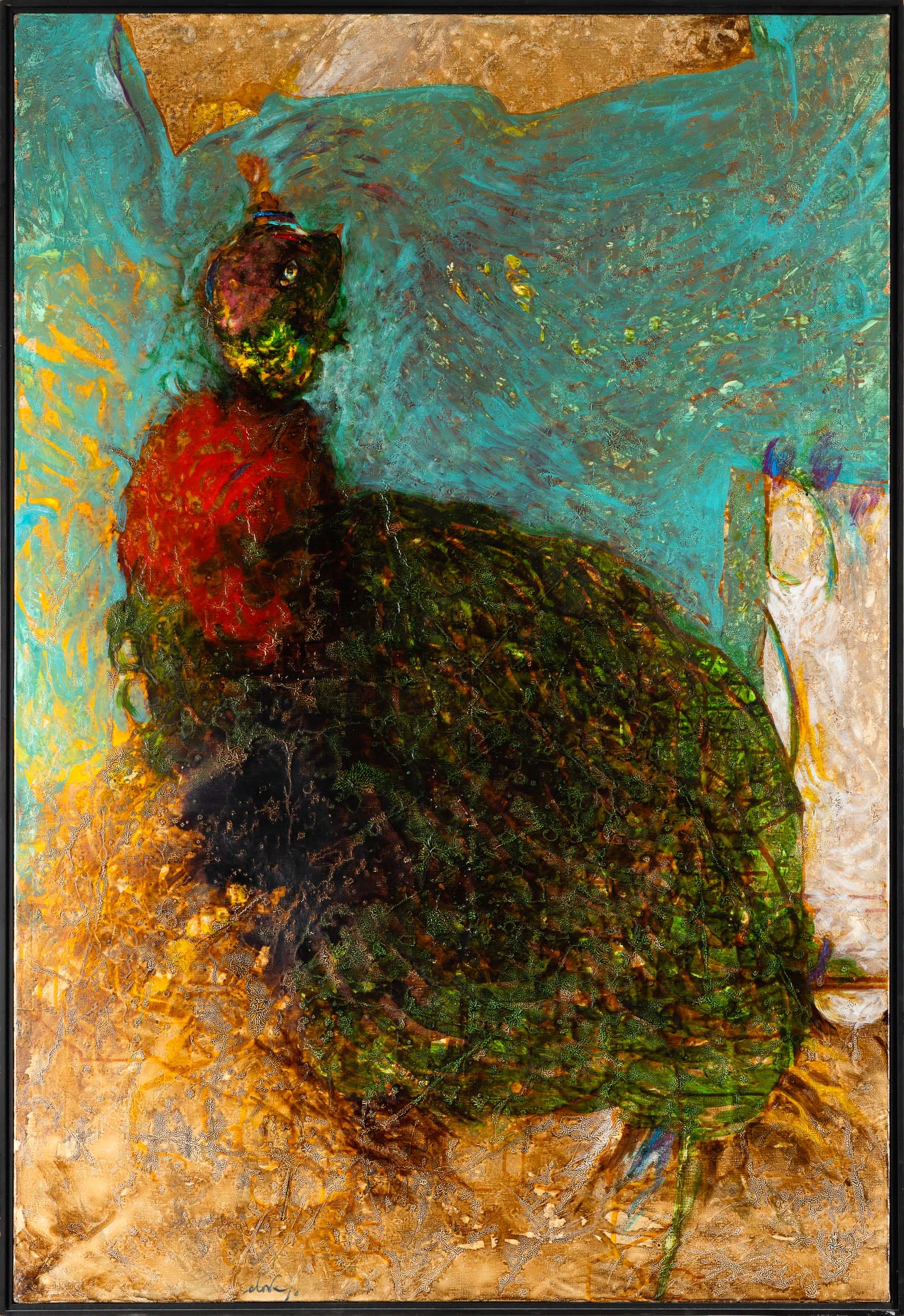 Gianni Dova - Pavone regale, olio e smalto su tela