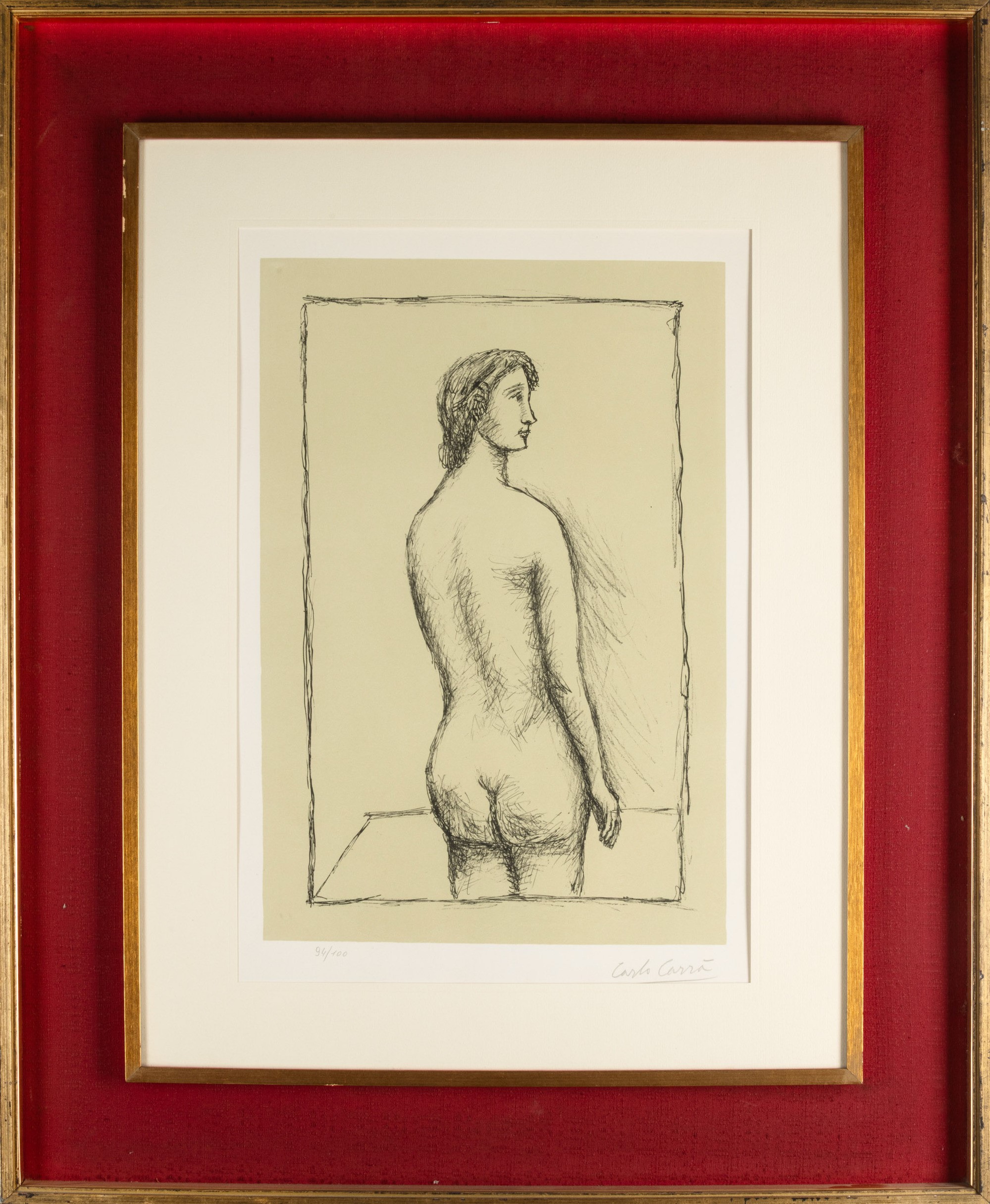 Carlo Carrà - Nudo di schiena, litografia