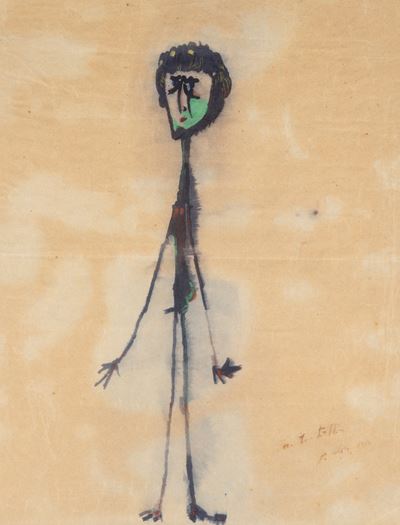 Autoritratto, tecnica mista su carta, 1953
