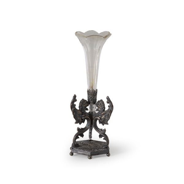 Piccolo vaso in vetro e argento, XIX-XX secolo