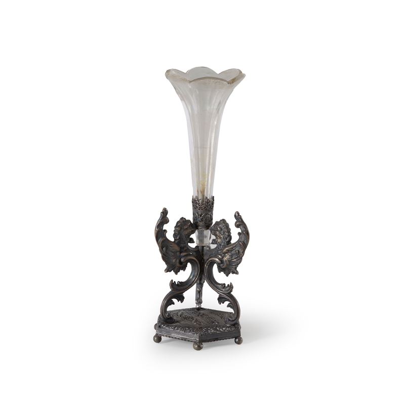 Piccolo vaso in vetro e argento, XIX-XX secolo  - Asta Argenti - Cambi Casa d'Aste