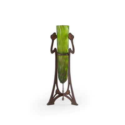 Art Nouveau, Vaso a boccetta in vetro soffiato con decoro policromo