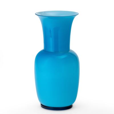 Venini, Vaso balaustro in vetro soffiato acquamarina con piede zaffiro (Murano, 1982)