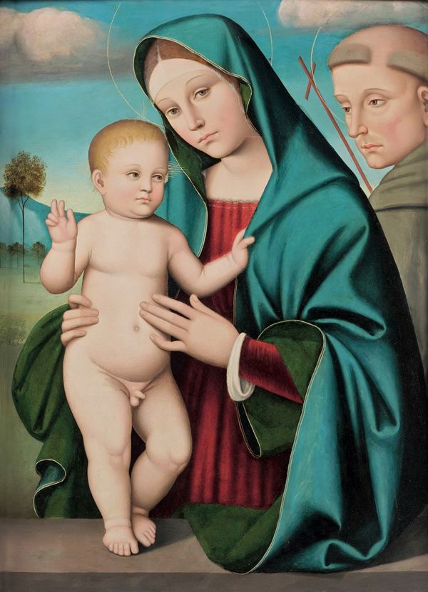 Giacomo Raibolini detto Giacomo Francia - Madonna con Bambino e San Francesco
