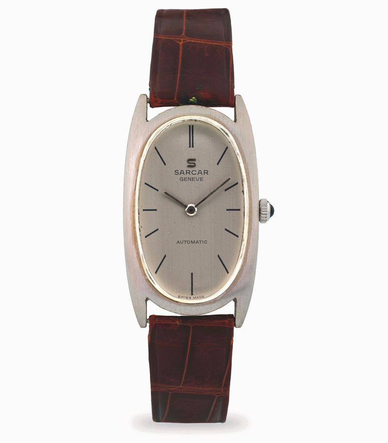 SARCAR : Tonneau automatic in steel with silvered dial, circa 1990  - Auction Wristwatches - Cambi Casa d'Aste