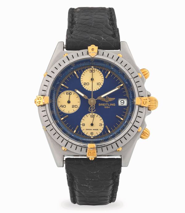 Breitling - Chronomat in acciaio e oro, con quadrante blu e contatori champagne, circa 1990