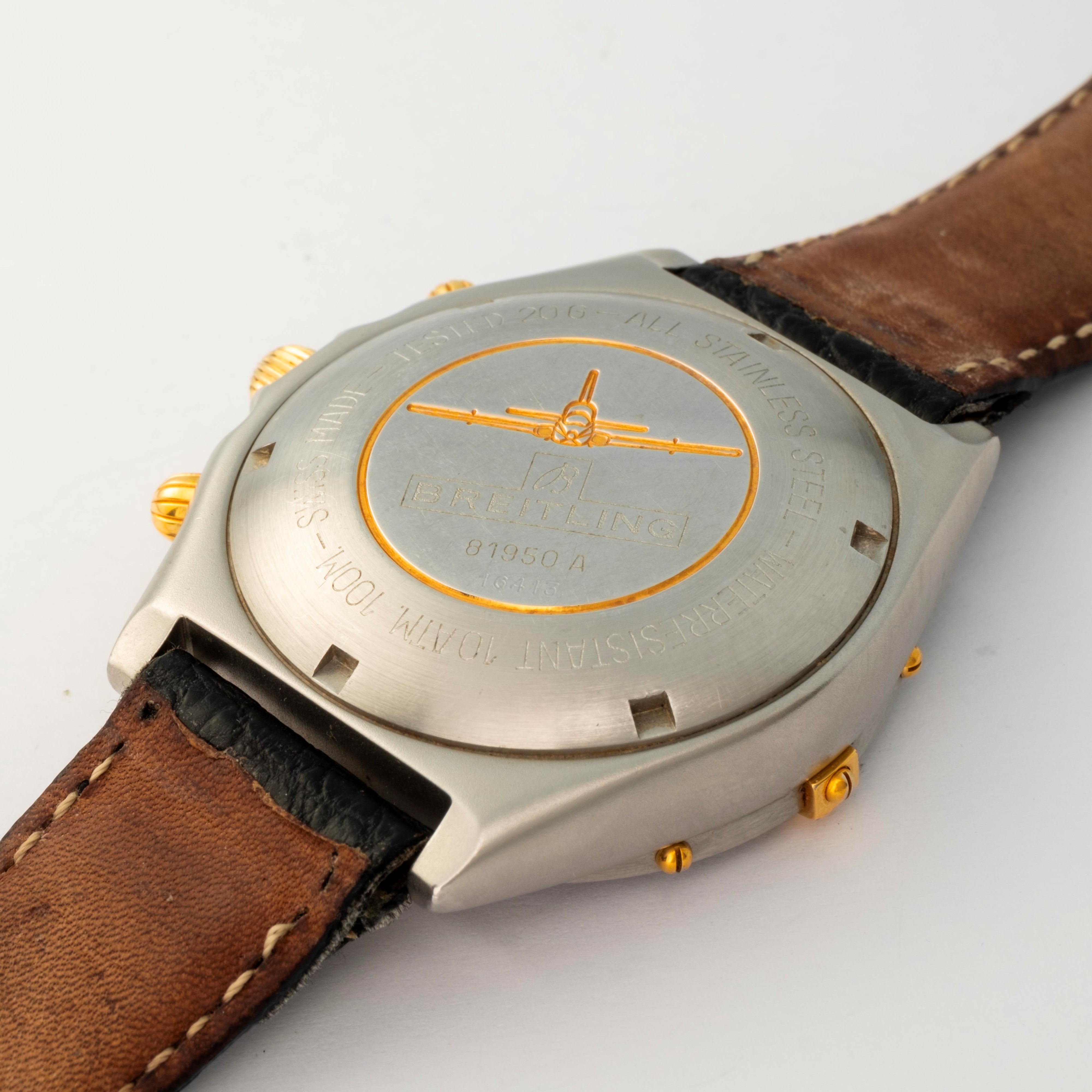 Breitling - Chronomat in acciaio e oro con quadrante blu e contatori champagne, circa 1990