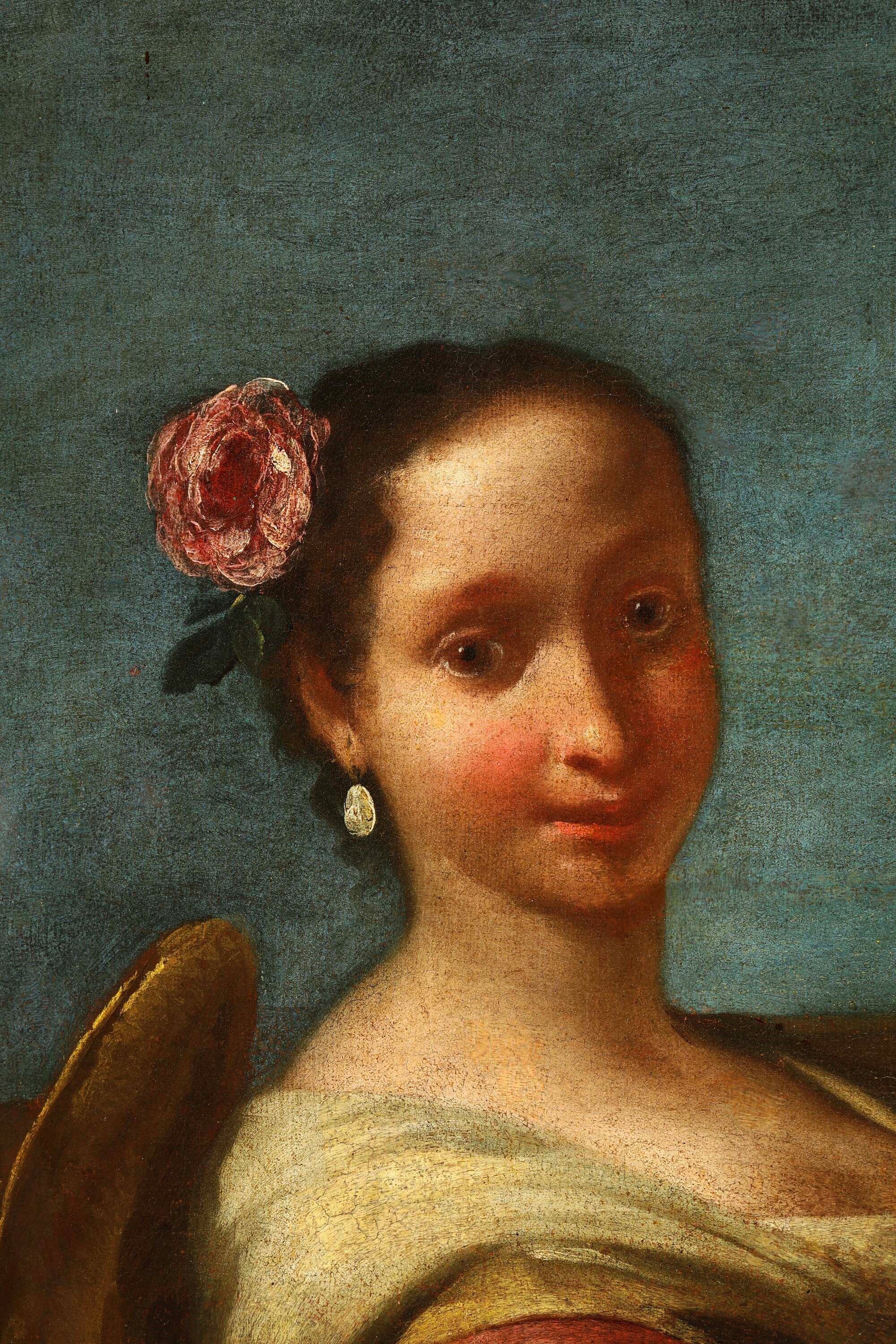 Francesco Polazzo - Contadina con pollame, olio su tela