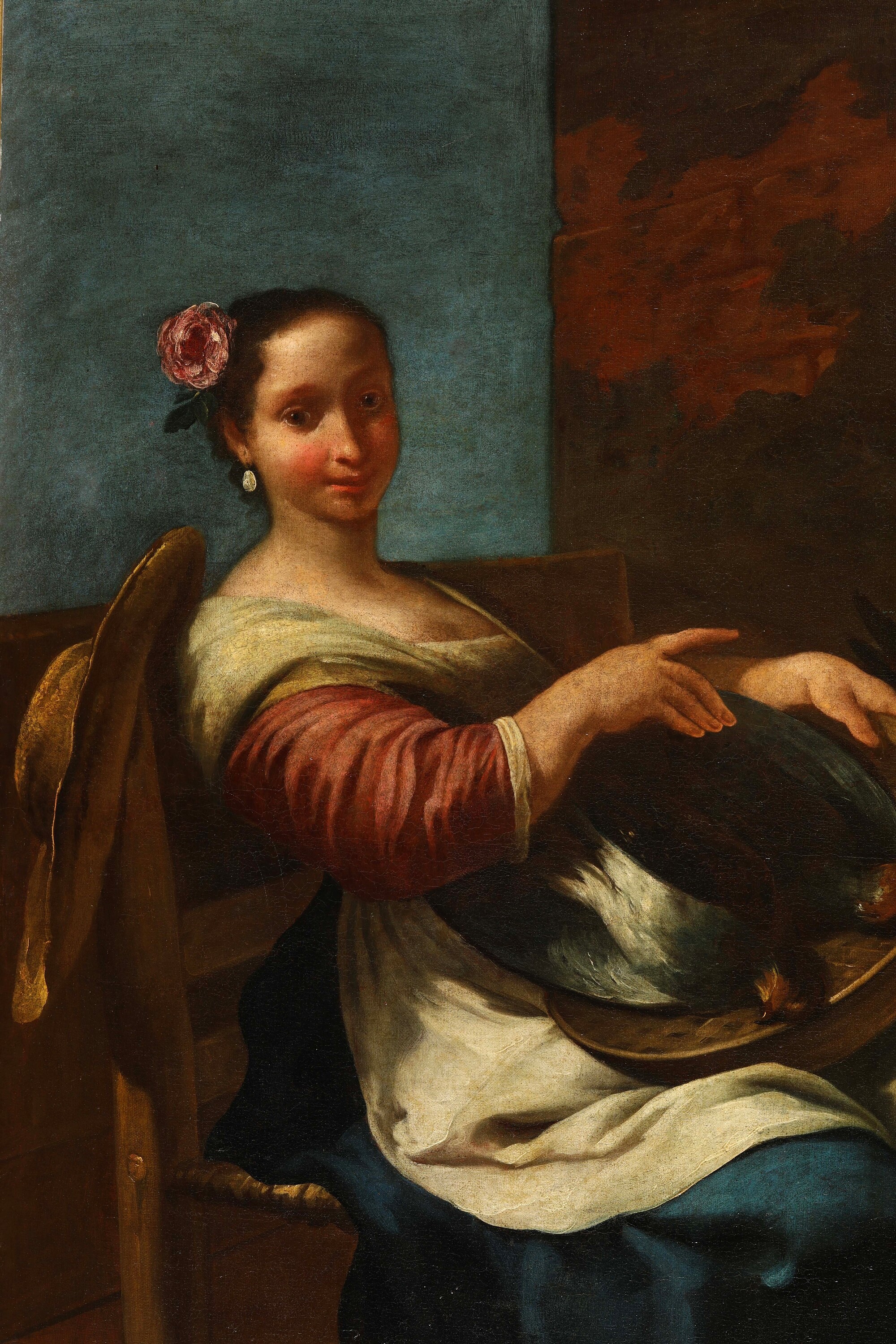 Francesco Polazzo - Contadina con pollame, olio su tela
