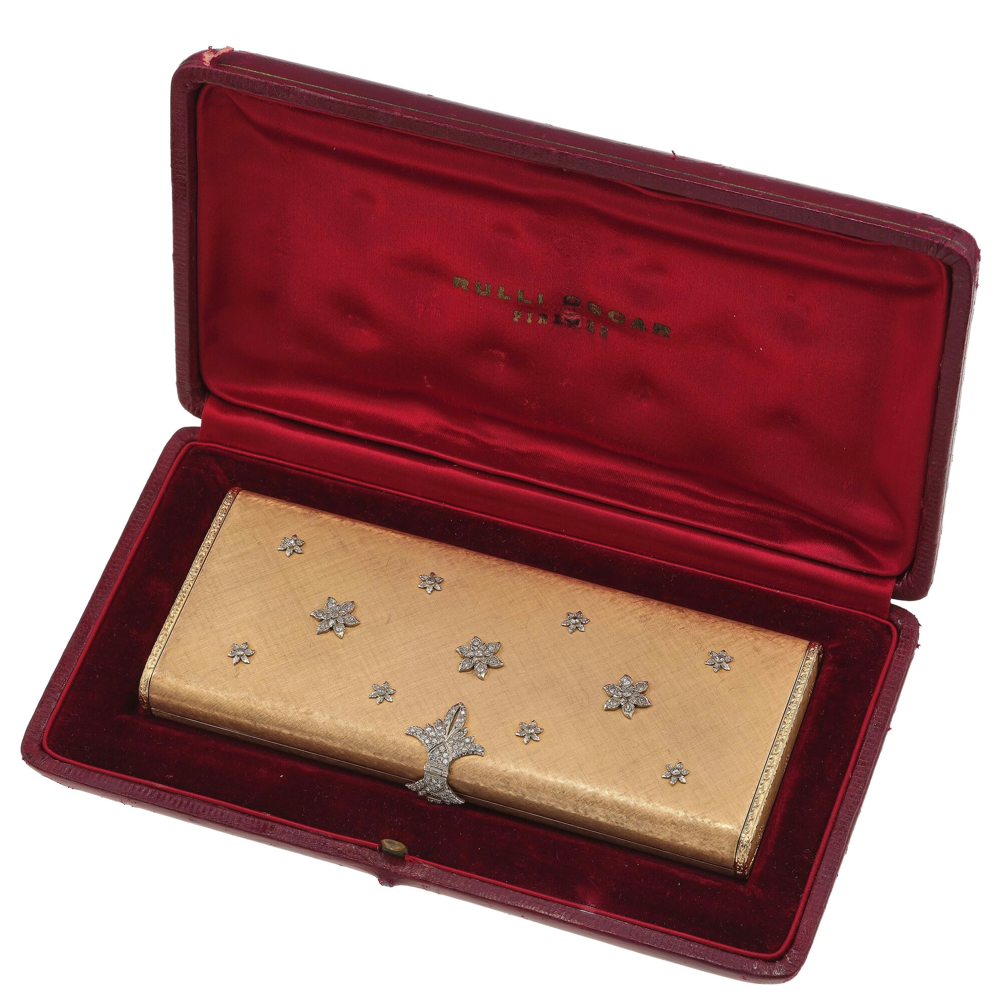 Vanity Case in oro giallo 750/1000 e platino con diamanti