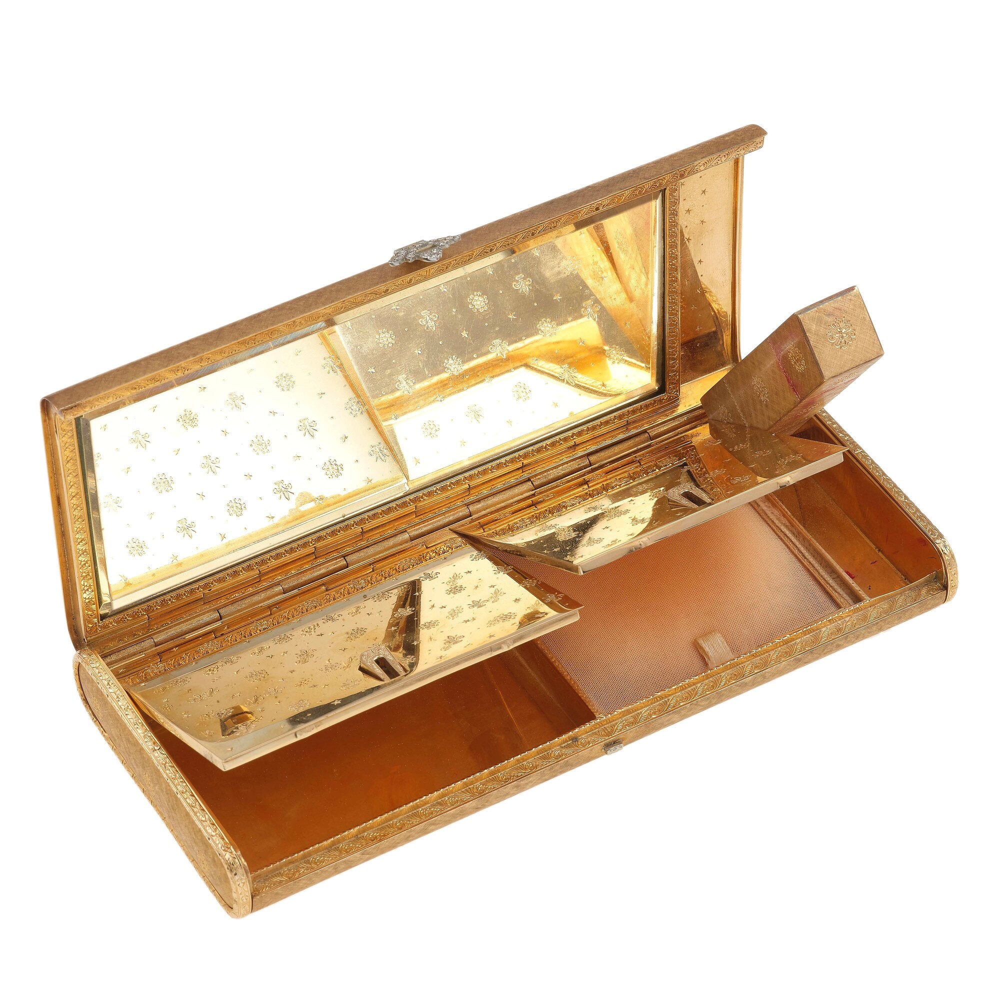 Vanity Case in oro giallo 750/1000 e platino con diamanti