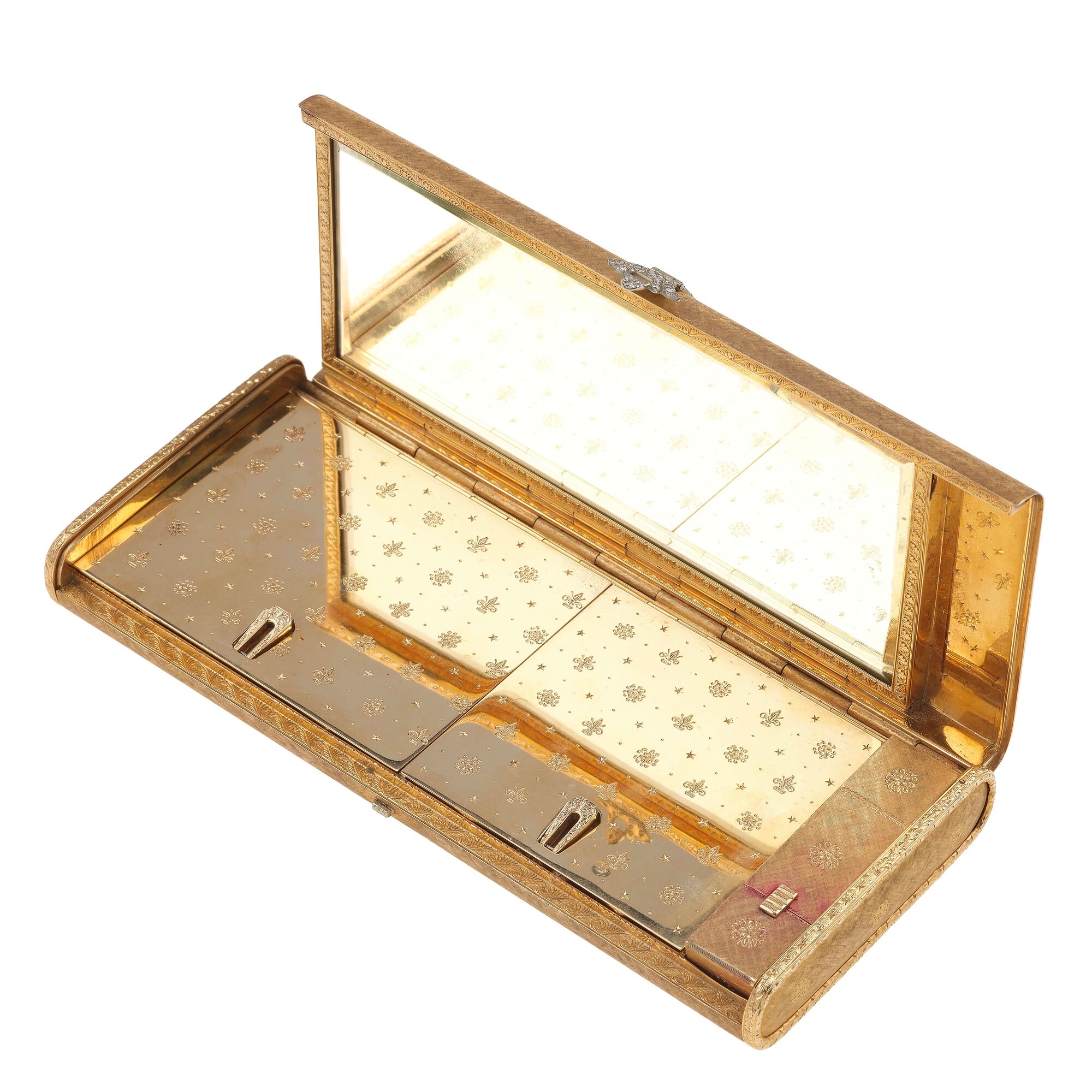 Vanity Case in oro giallo 750/1000 e platino con diamanti