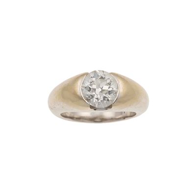 Anello a fascia in oro bianco 750/1000 con diamante di vecchio taglio di 2.40 ct circa