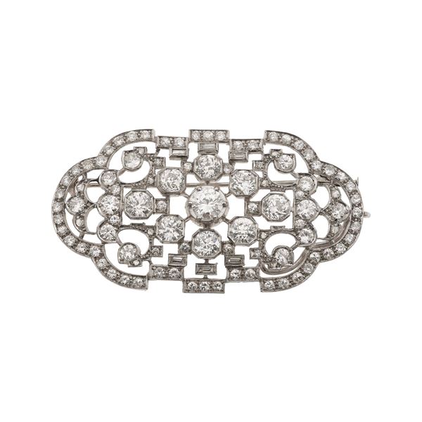 Spilla/pendente con diamanti taglio rotondo e taglio baguettes