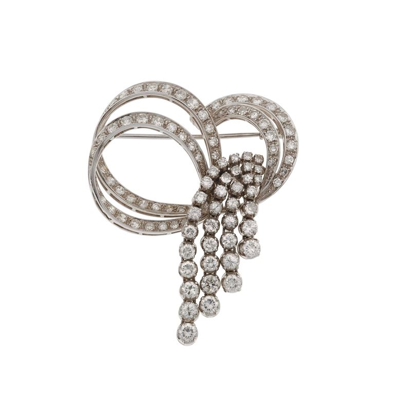Diamond and gold "bow" brooch  - Auction Fine Jewellery - Cambi Casa d'Aste