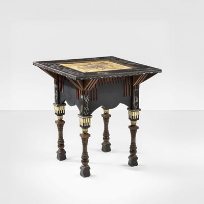 Tavolo occasionale in legno e pergamena dipinta
