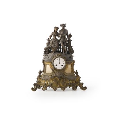 Pendola da tavolo con figure in metallo dorato, Francia, XIX-XX secolo