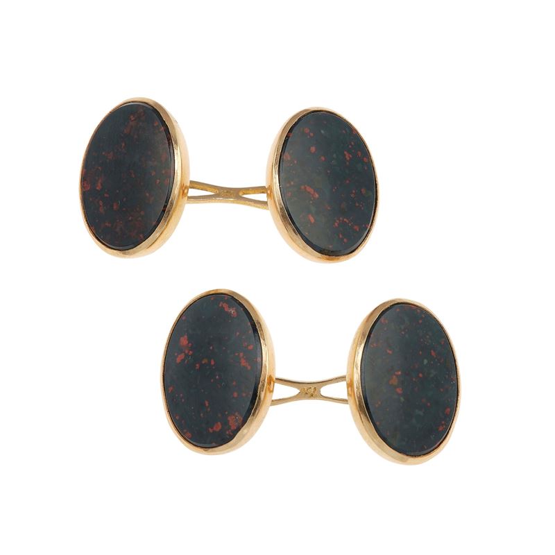 Pair of bloodstone and gold cufflinks  - Auction Fine Jewellery - Cambi Casa d'Aste