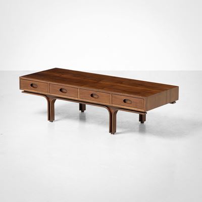Tavolo basso in legno con cassetti, 1961