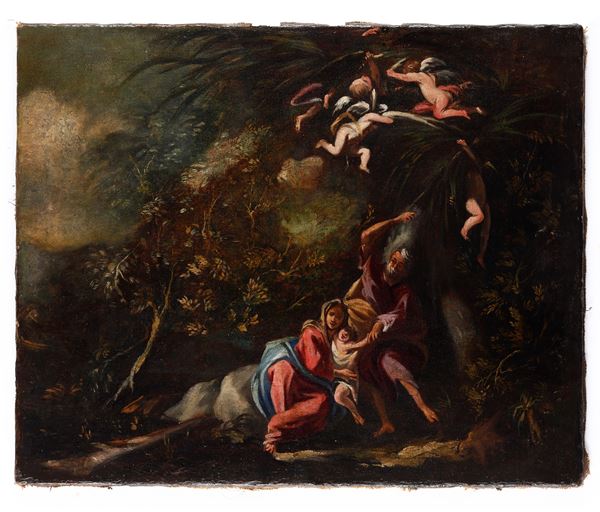 Scuola genovese del XVII secolo Riposo durante la fuga in Egitto