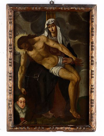 Scuola del XVII secolo, Pietà con ritratto di committente, olio su tela