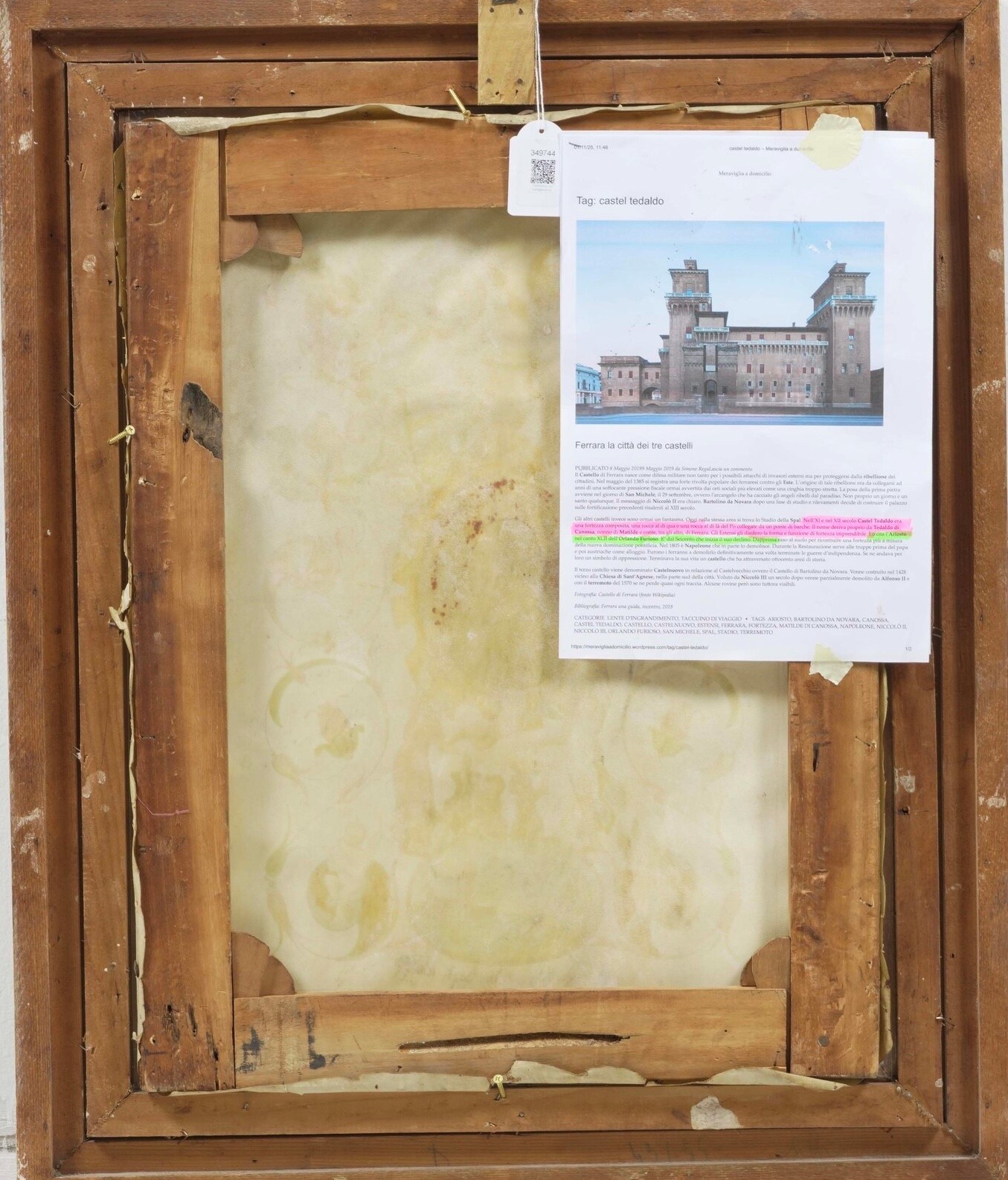 Scuola del XVII secolo, Ritratto di Torquato Tasso con veduta del Castello di Tedaldo di Ferrara,...