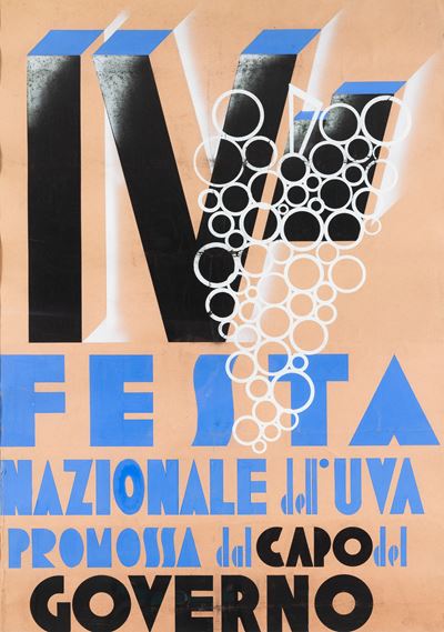 Festa Nazionale dell’uva, tempera e aerografo su carta, progetto per manifesto