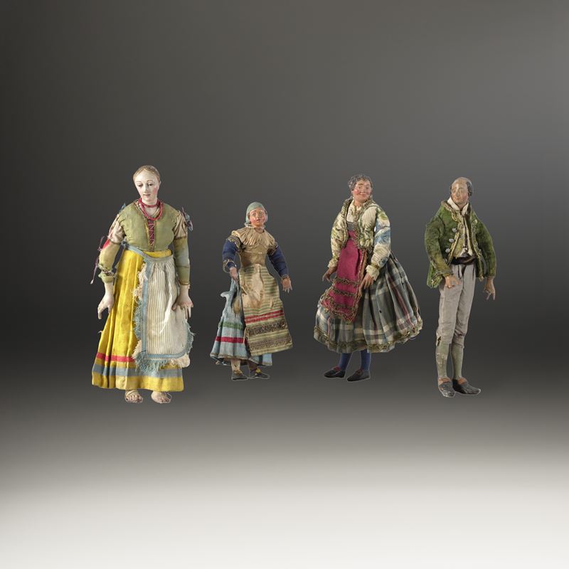 Quattro figure da presepe. Arte presepiale italiana del XIX secolo  - Asta Scultura e Oggetti d'Arte - Cambi Casa d'Aste