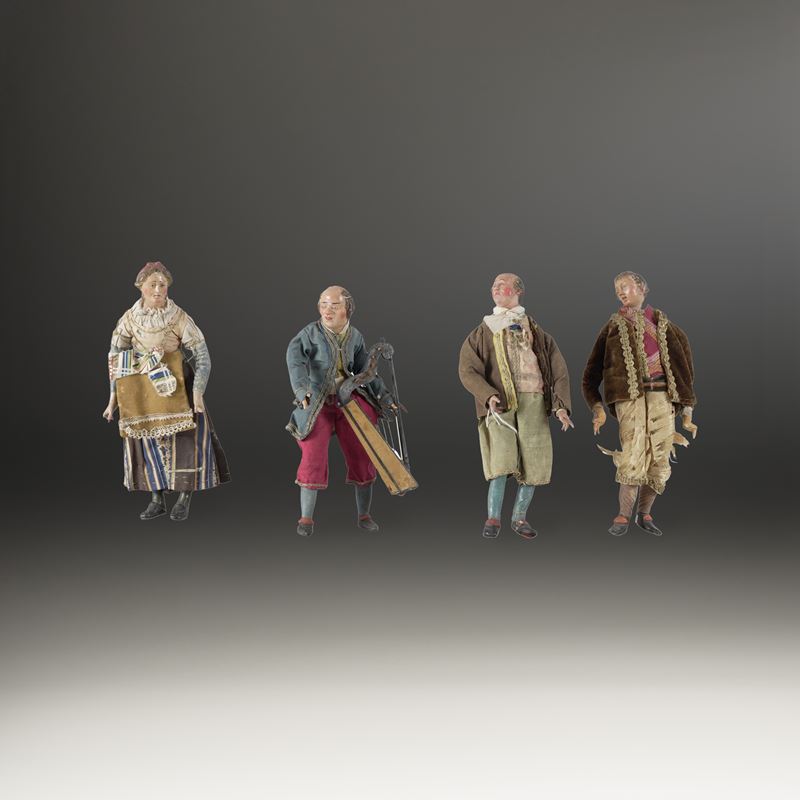 Quattro figure da presepe. Arte presepiale italiana del XIX secolo.  - Auction Sculpture and Works of Art - Cambi Casa d'Aste