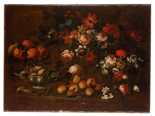 Scuola italiana del XVIII secolo Nature morte con fiori e frutti