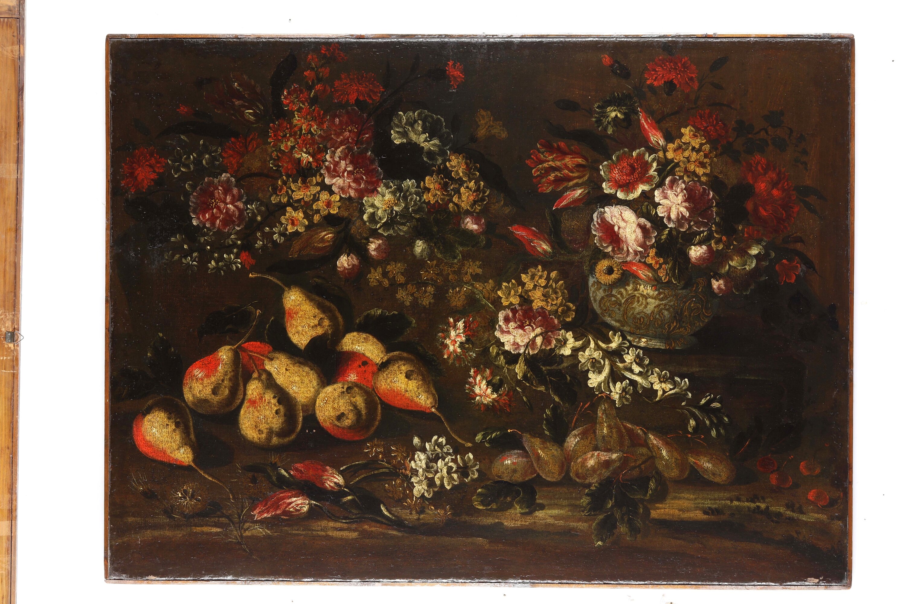 Scuola italiana del XVIII secolo, Natura morta con fiori e frutti (olio su tela)