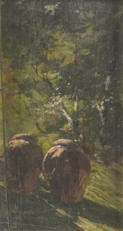 Paesaggio, olio su tavola