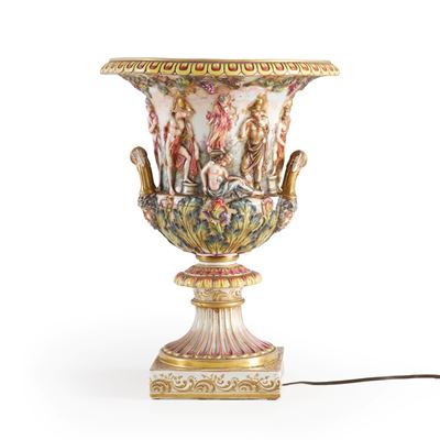 Vaso montato a lampada, Porcellana Turingia, XX secolo