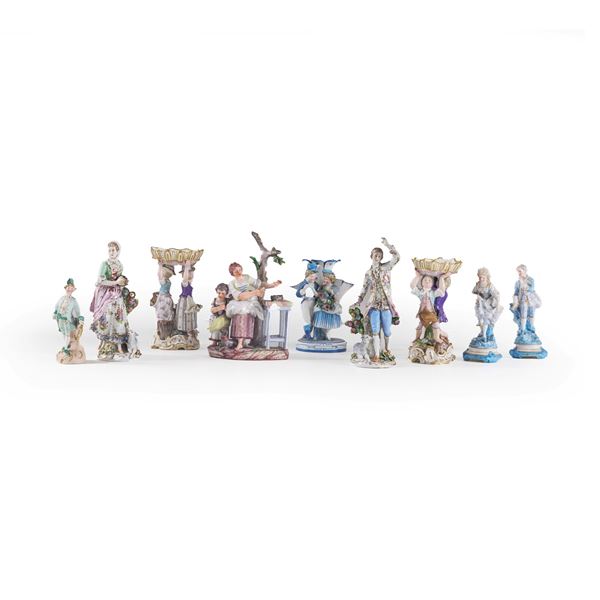 Nove figurine. Italia, Germania e Meissen, XX secolo.