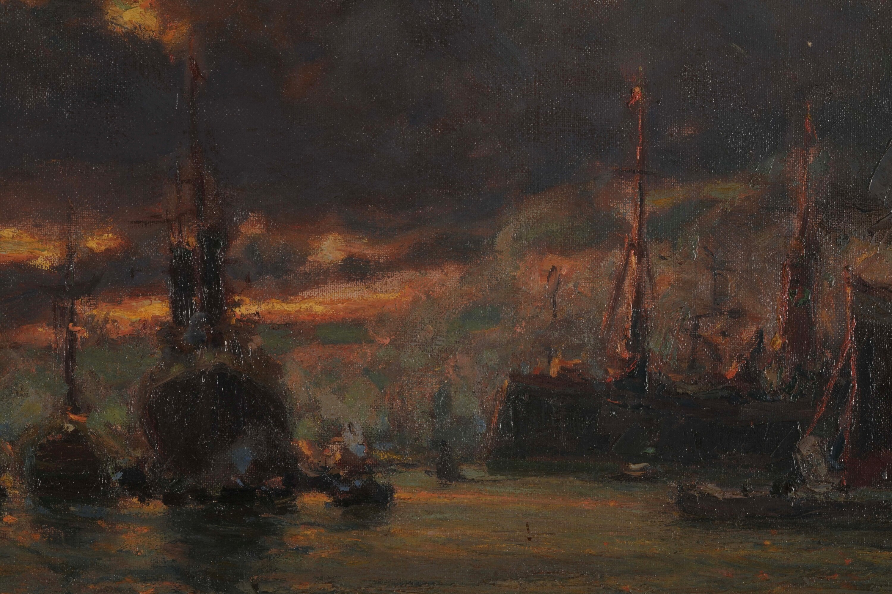 Ercole Garavaglia, Veduta di porto, olio su tela