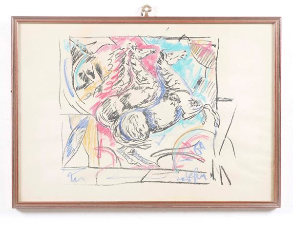 Un pastello raffigurante cavalli