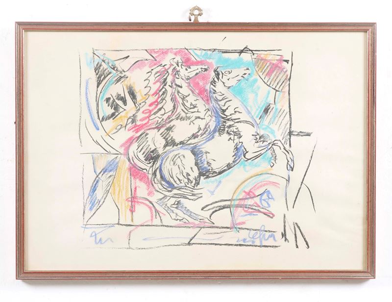 Un pastello raffigurante cavalli  - Asta Antiquariato - Cambi Casa d'Aste