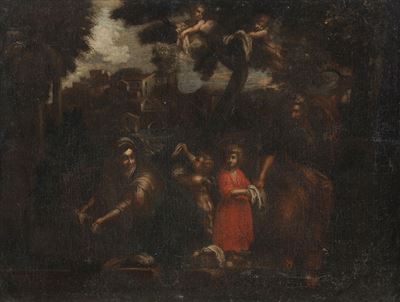 Scuola romana del XVIII secolo, Sacra Famiglia, olio su tela