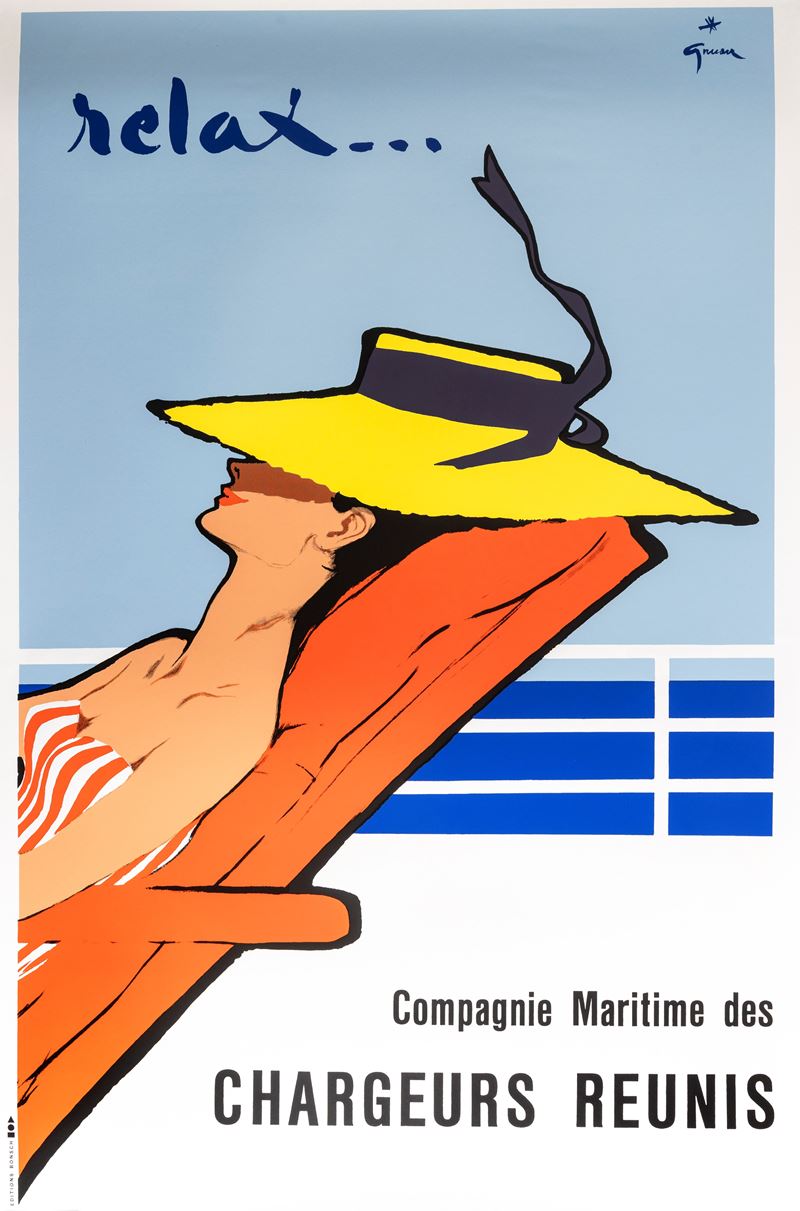 Gruau Renè : Relax -Compagnie Maritime des Chargeurs Reunis  - Asta Manifesti e Collectibles - Cambi Casa d'Aste
